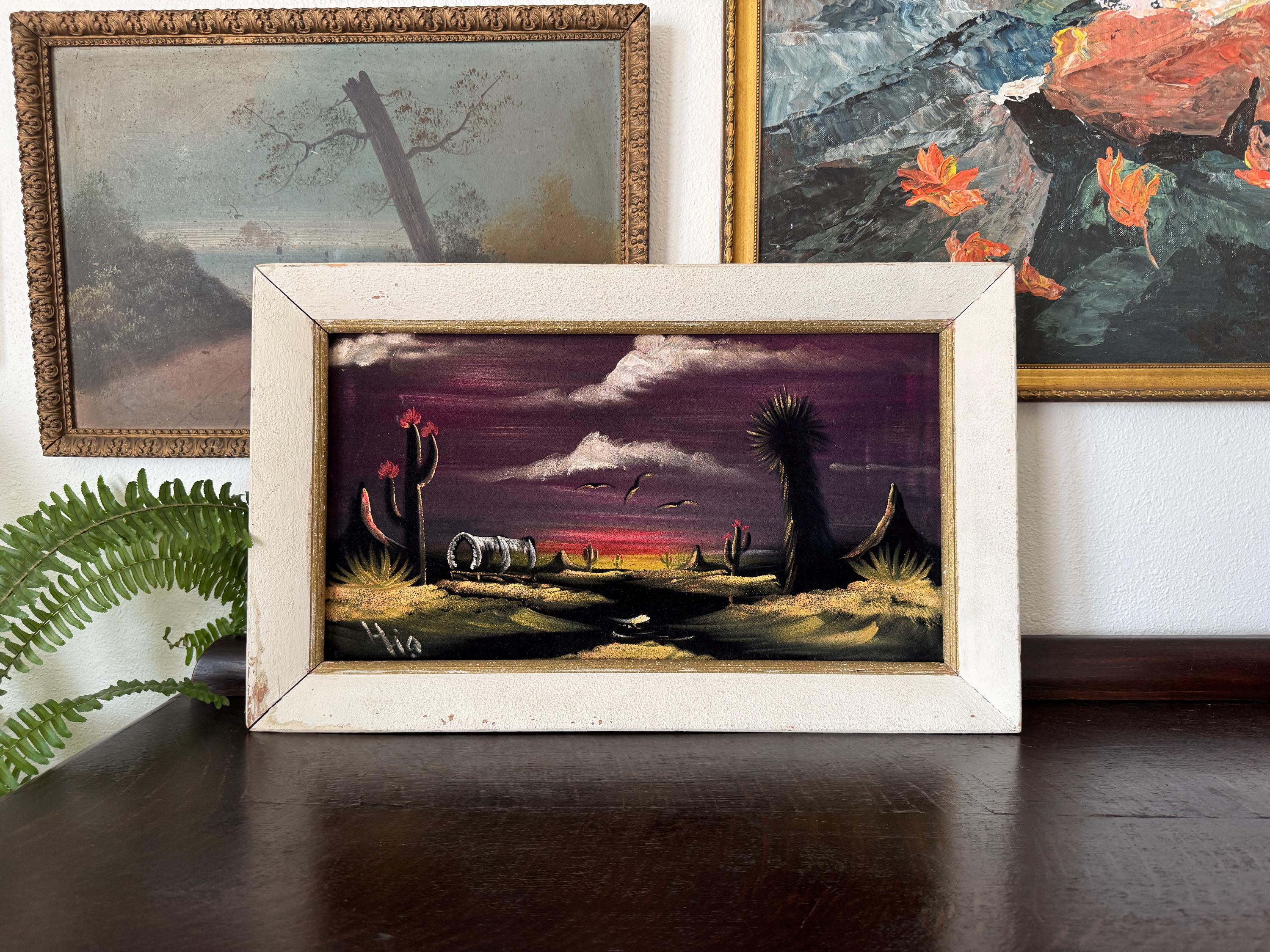 Mid-20th Century Desert Sunset Black Velvet Painting Framed - Etsy