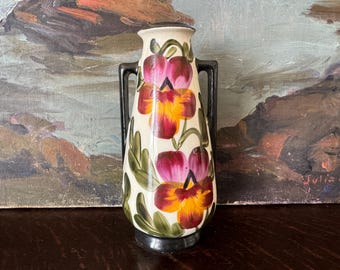 Vintage Czechoslovakia Pottery Bud Vase Vintage Pansy Vase Vintage Art Deco Vase Vintage Czech Vase with Handles Vintage Botanical Vase