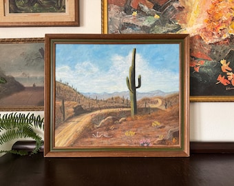 Vintage Desert Landscape Oil Painting Vintage Desert Scene Painting Vintage Desert Painting Vintage Framed Arizona Desert Painting