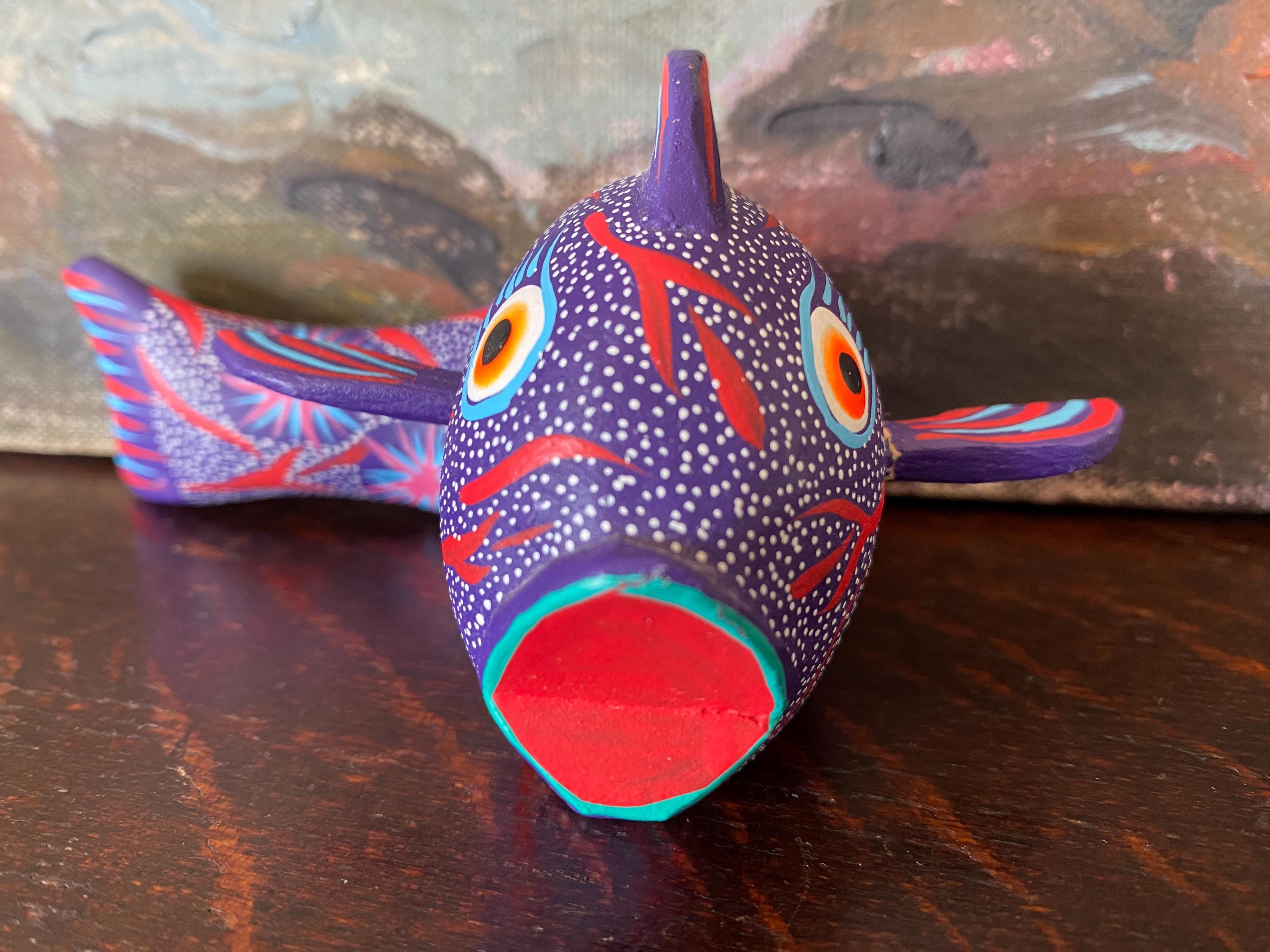 Vintage Oaxacan Wood Carving Fish Alebrije by Gaspar Calvo H