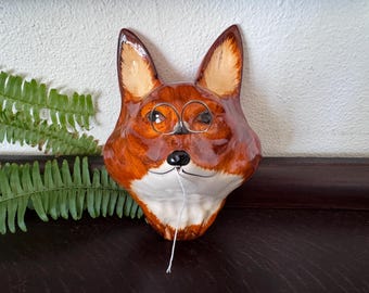 Vintage 1940s English Babbacombe Pottery Fox Head String Holder Scissors String