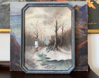 Antique Winter Forest Pastel Painting Antique Pastel Landscape Painting Antique Pastel Wall Art Antique Moody Wall Art Antique Painting