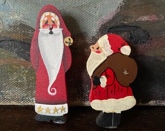 Vintage Handmade Santa Claus Brooch Set Vintage Wooden Santa Brooches Vintage Wood Father Christmas Brooches Vintage Christmas Brooches