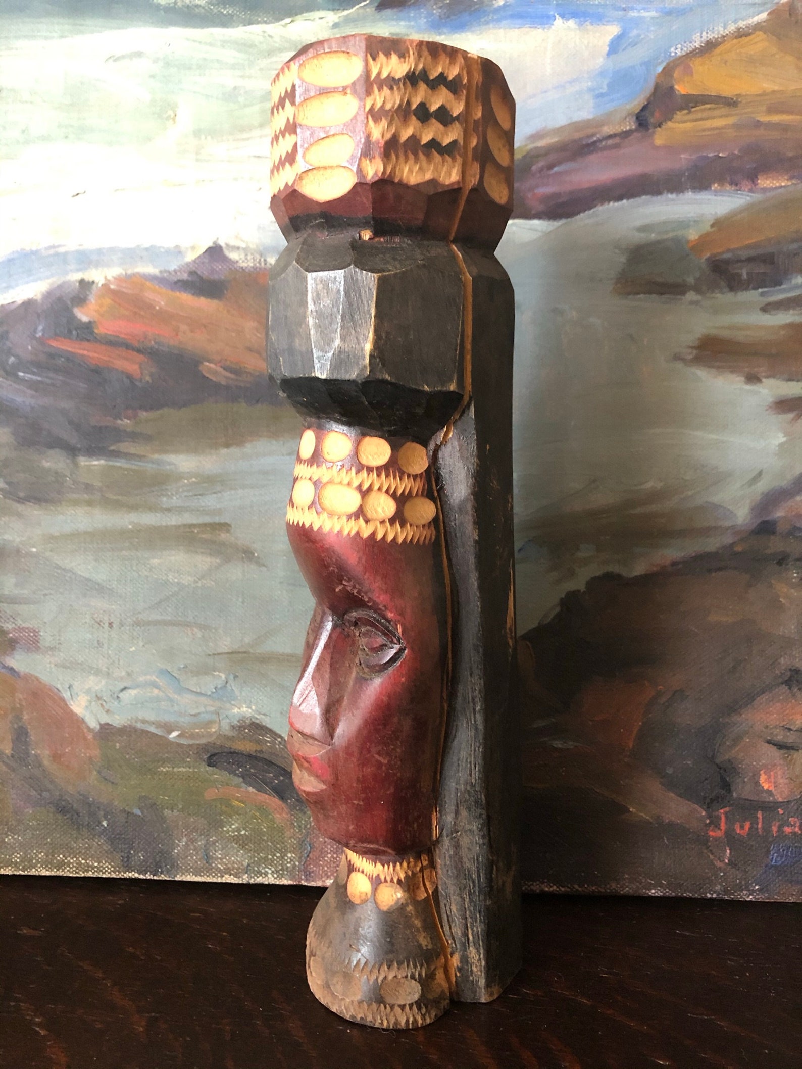 Vintage Jamaican Wood Carving Tiki Heads vintage Folk Art Hand Etsy