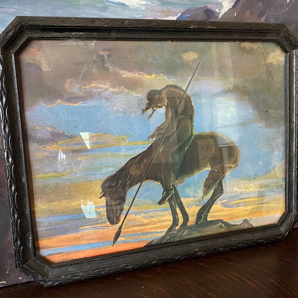 Vintage Framed "End of the Trail" Lithograph Vintage 1930s Lithograph Vintage Art Deco Frame Vintage Native American Vintage Horse Art