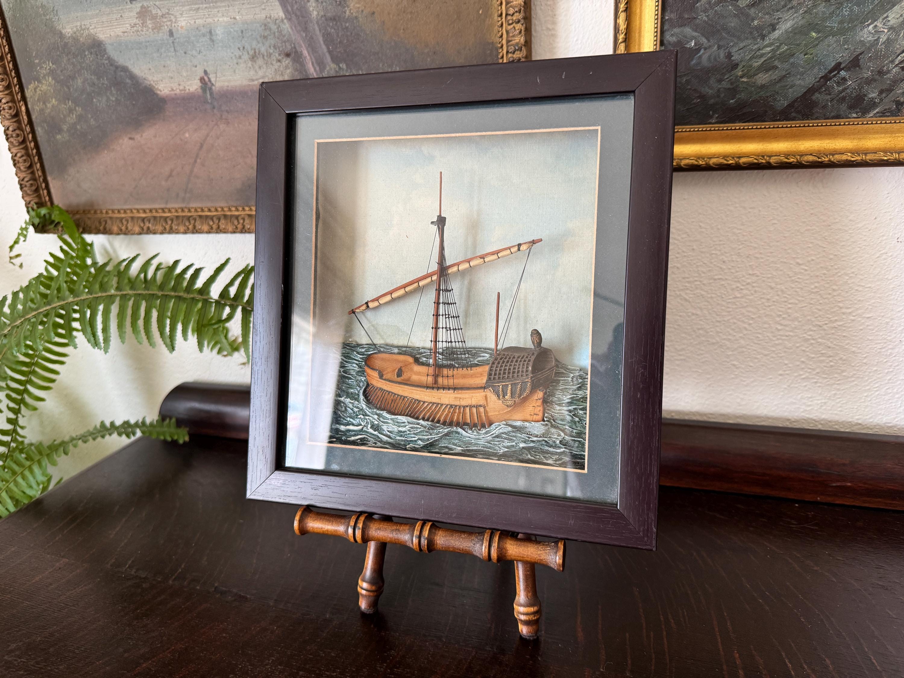 Vintage Ship Shadow Box Diorama Vintage Nautical Diorama Shadow