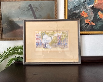 Early-20th Century Gouache Watercolor Pencil Preparatory Study Scaled Mural Painting Framed
