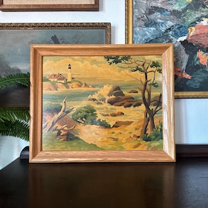 Vintage 60s Lighthouse Paint-by-Number PBN Painting Framed