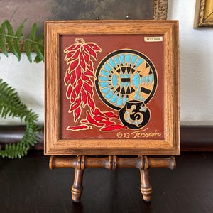 Vintage 24KT Gold Teissedre Designs Hand-Painted Pottery Tile Vintage Framed 24KT Cleo Teissedre Hand Painted Teissedre Tile Framed