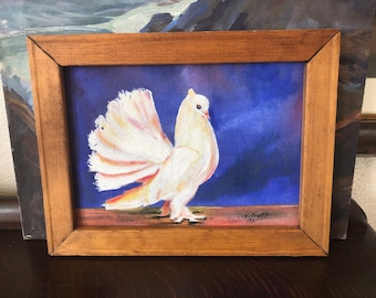 Vintage Framed Oil Pigeon Painting Vintage Framed Pigeon Oil Painting Vintage Pigeon Painting Vintage Oil Painting Vintage Bird Oil Painting