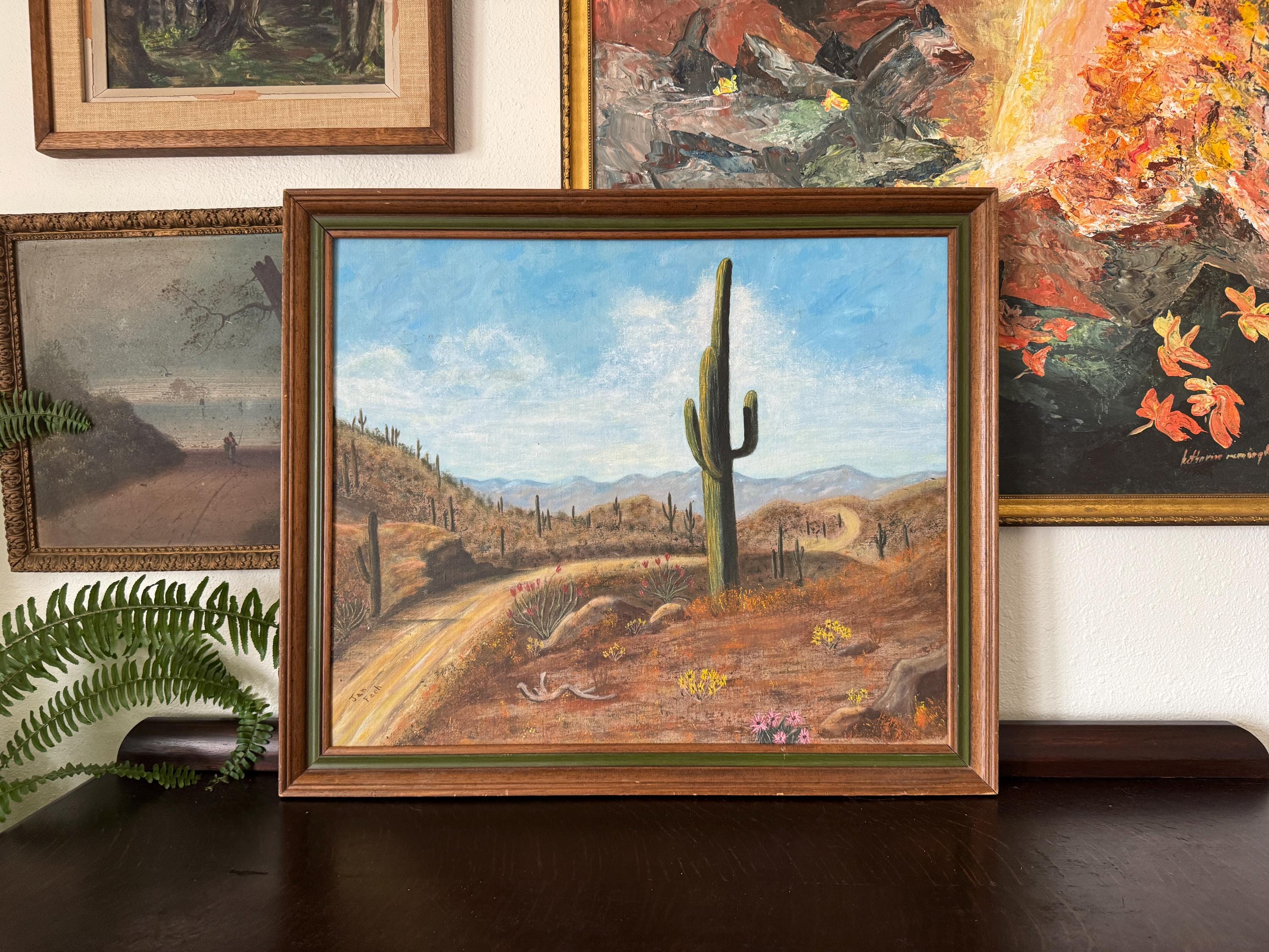 Mid-20th Century Desert Landscape Oil Painting Framed, Large - Etsy
