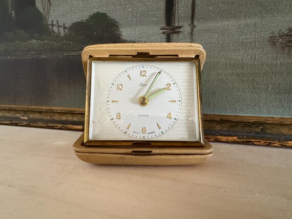 希少　リズム時計　ERGOLANO　ミニクロック　ゴールド　デッドストック Mid-century Working Artco West German Folding Travel Alarm Clock