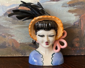 Vintage Glamour Girl w/ Feather Fascinator Vintage Occupied Japan Lady Head Vase Vintage Lady Head Vase Vintage Pinup Girl w/ Fascinator