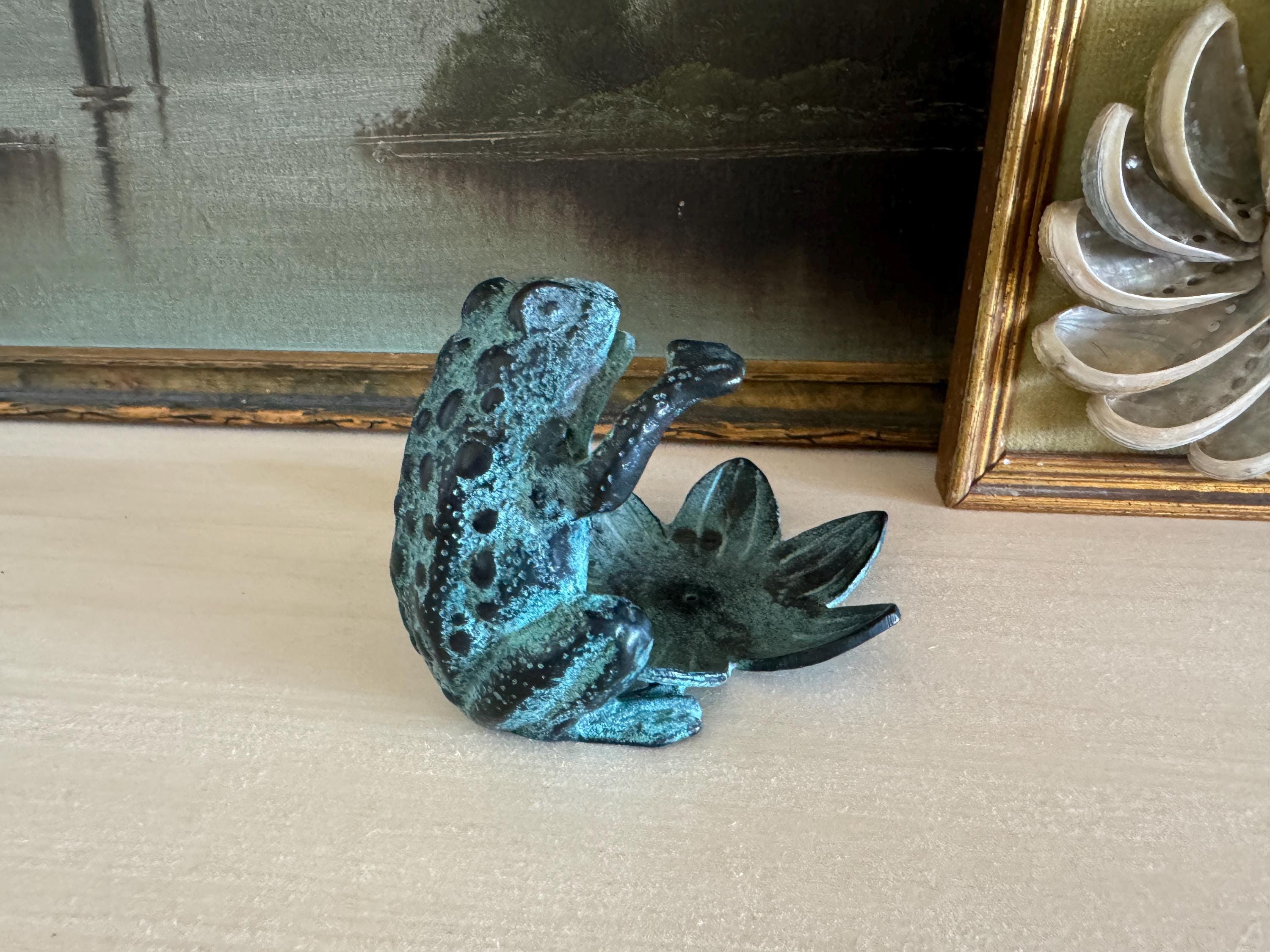 Vintage Verdigris Zen Frog Incense Holder Business Card Stand Soap