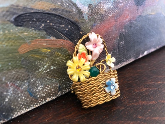 Vintage Austrian Flower Basket Brooch Vintage Aus… - image 2