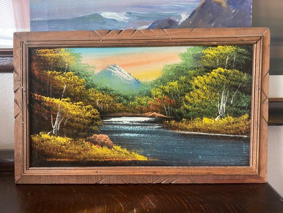 Vintage Mountain Velvet Painting Vintage Framed Mountain Lake