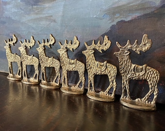 Vintage Set of 6 Brass Reindeer Figurines Vintage Dept 56 Brass Reindeer Set Vintage Brass Reindeer Place Card Holders Vintage Brass Deer