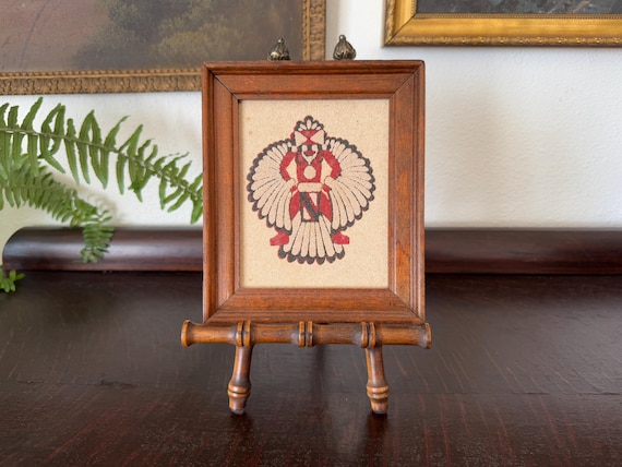 ZUNI WING KNIFE MAN サンドアート 額装 Vintage Zuni Wing Knife Man Sand Painting Framed - Etsy 日本