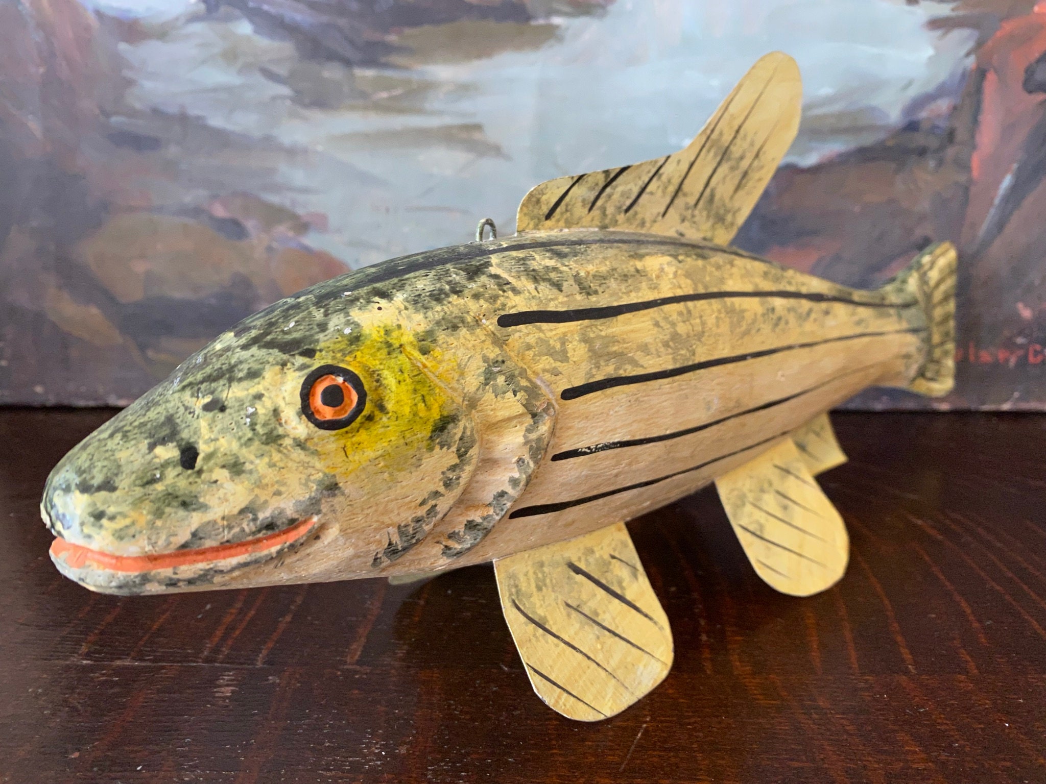 Vintage Carved Wood Fish Sculpture Vintage Wood Fish Art Carving