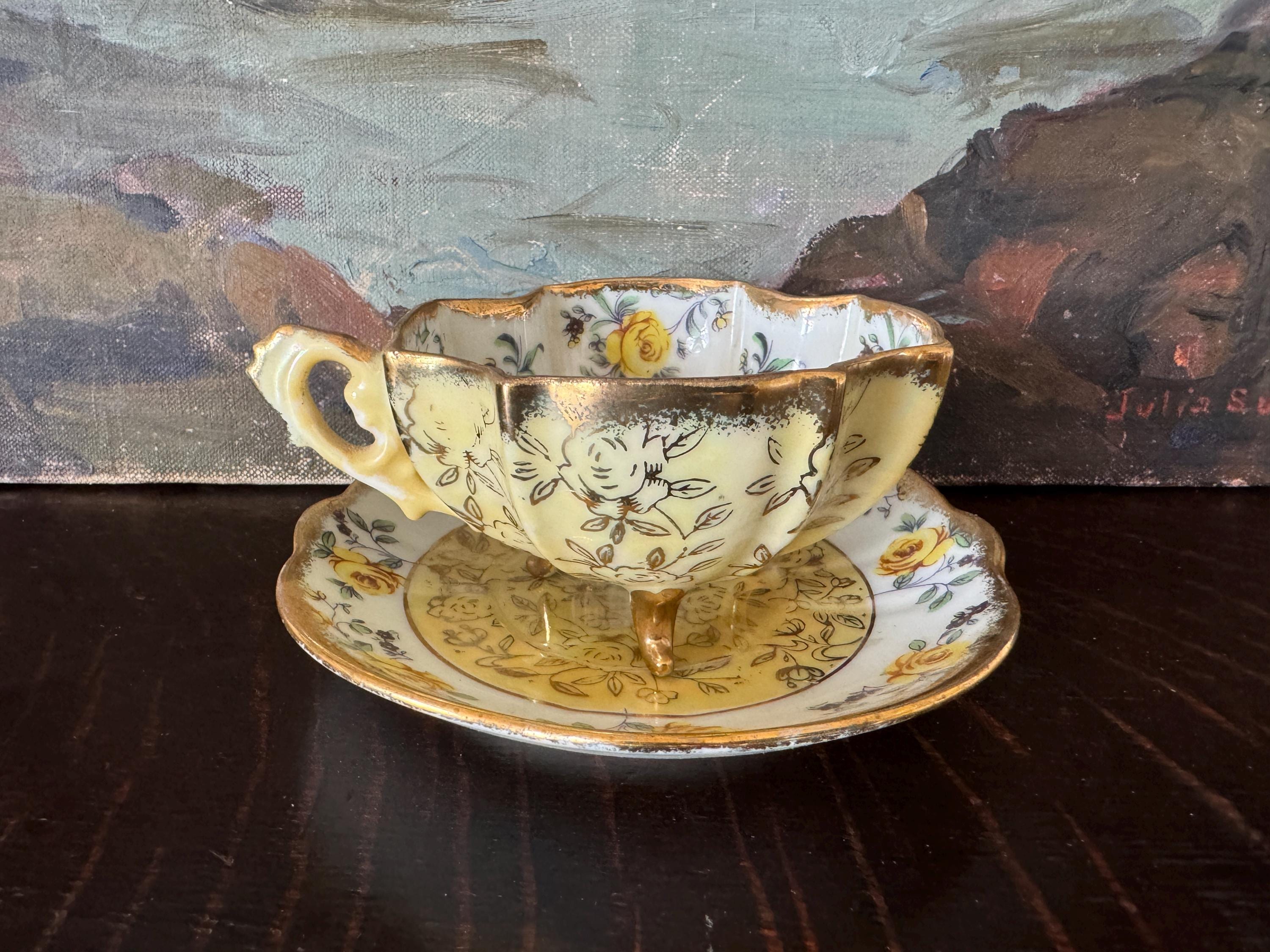 Vintage Napco Lusterware 3-footed Tea Cup & Saucer Set Vintage Napco Lusterware 3-footed Tea Cup & Saucer Set