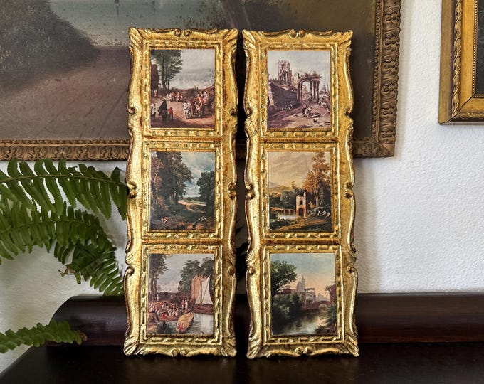 2 Vintage Florentine Antiqued Art Plaques Vintage Gold Gilt Italian Art ...