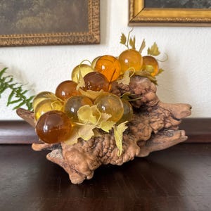 Mid-Century Lucite Grape Cluster on Driftwood Sculpture