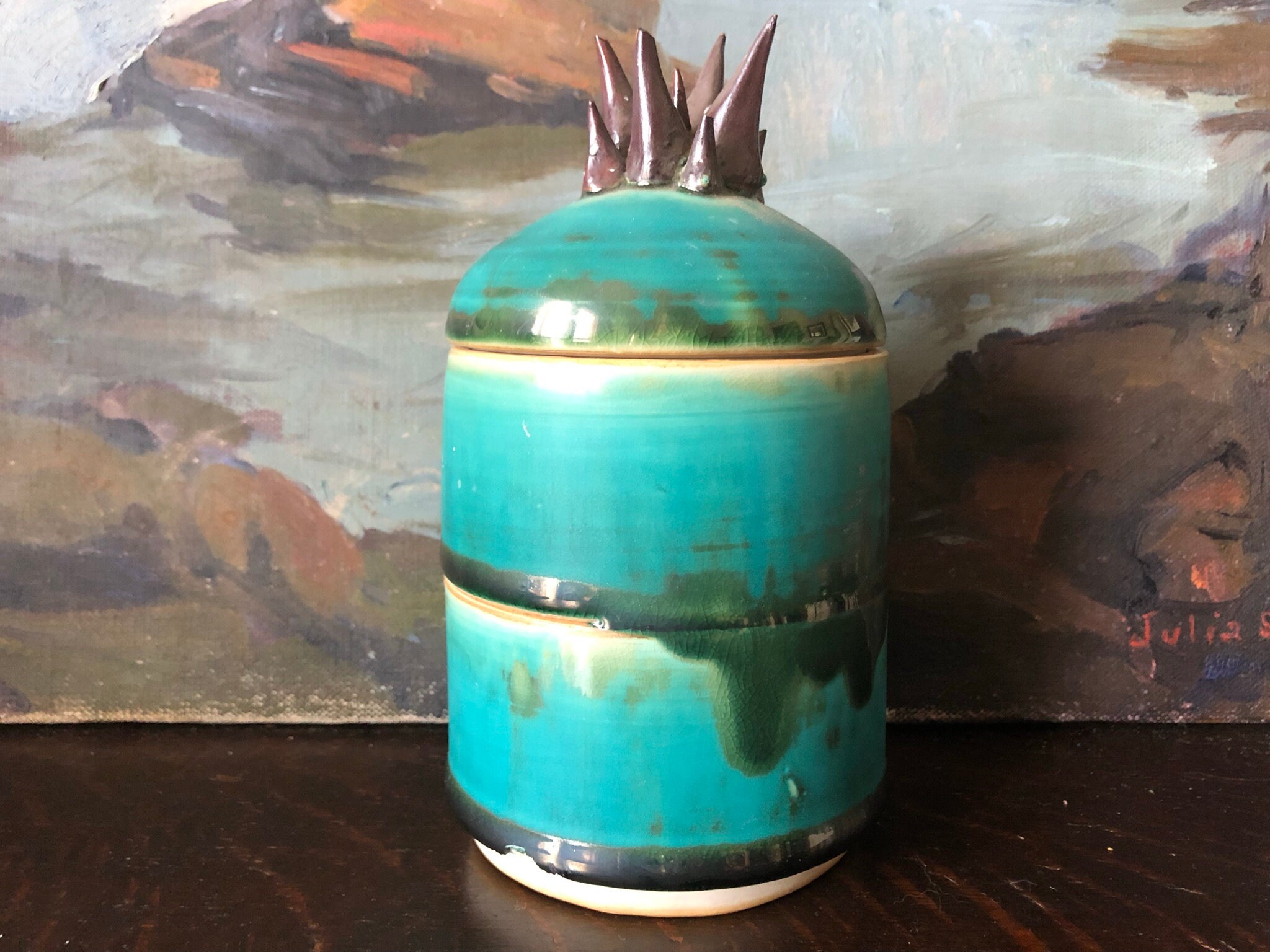 Vintage Studio Art Pottery Lidded Vessel Vintage Studio Pottery Lidded Dish Vintage Brutalist