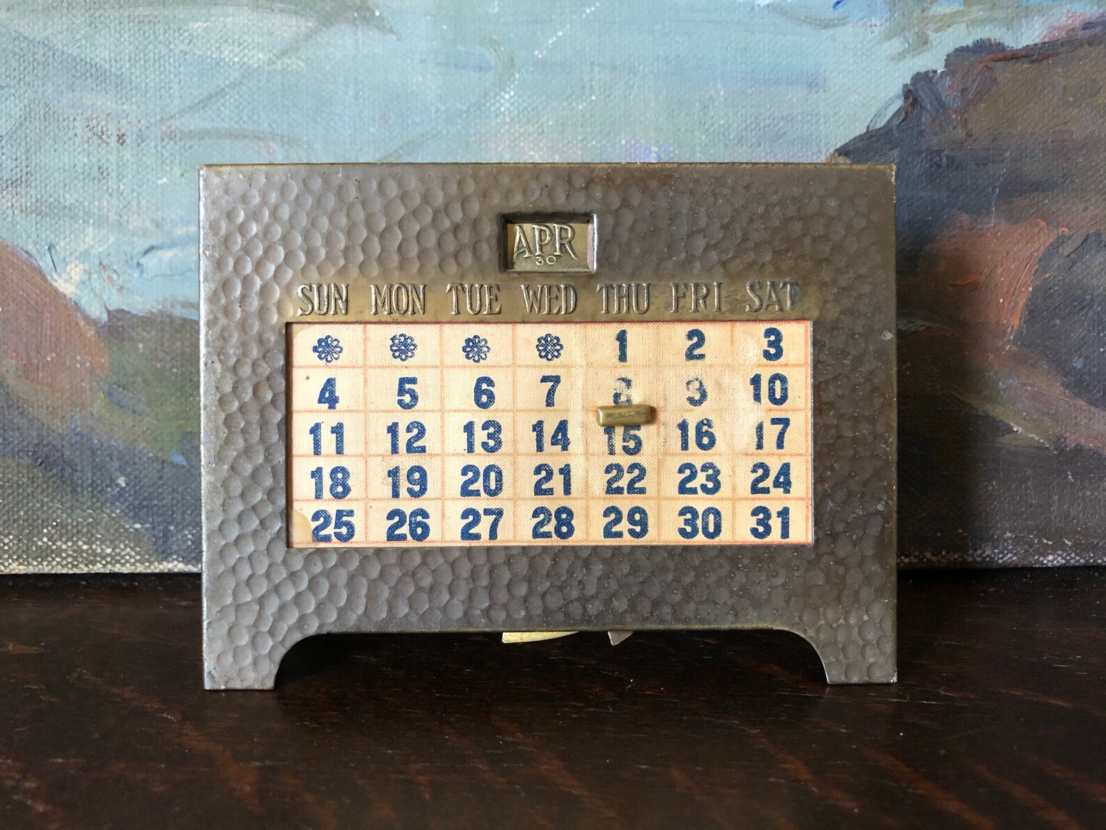 Vintage Hammered Brass Desktop Perpetual Date Calendar Vintage Etsy