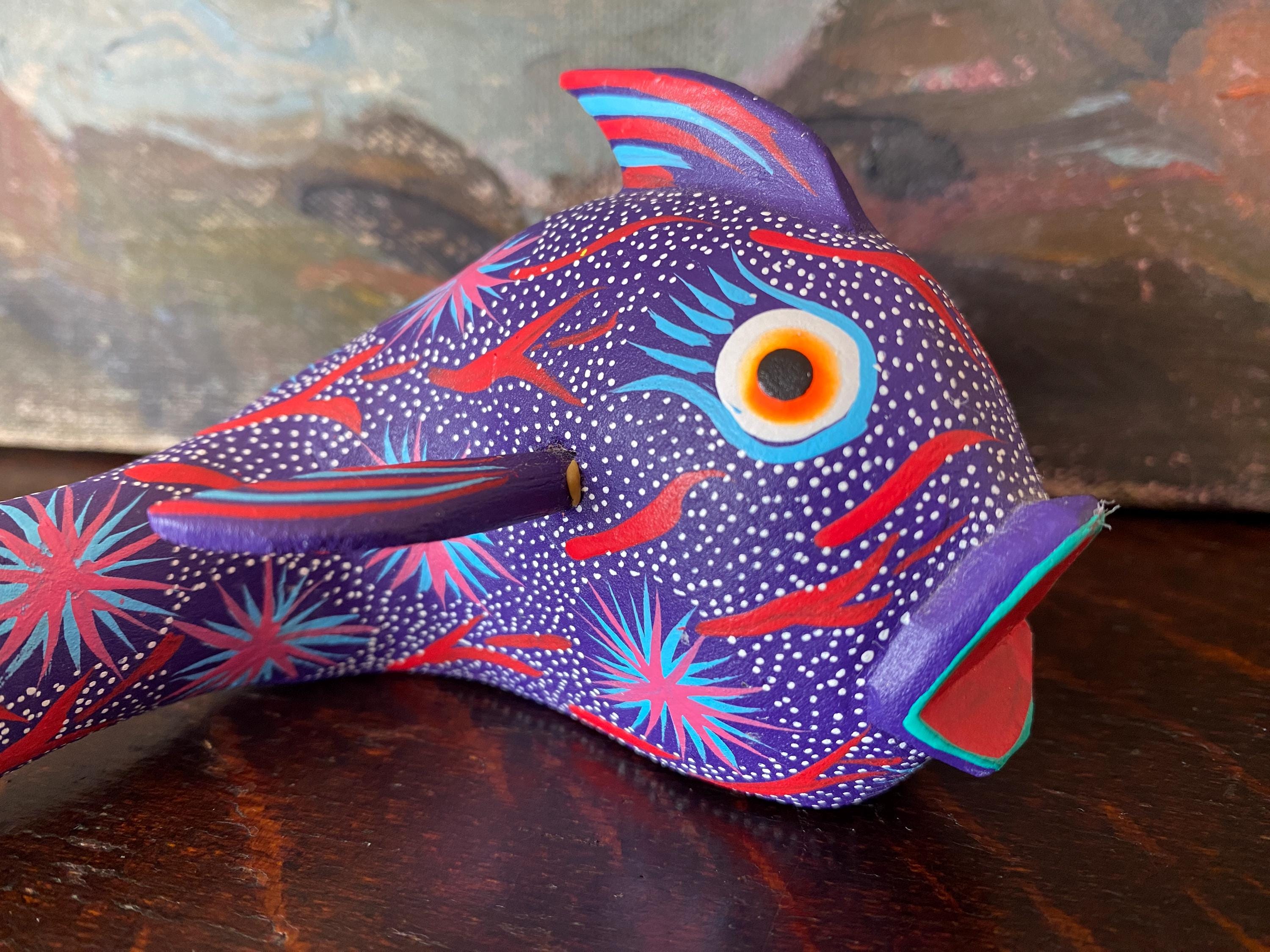 Vintage Oaxacan Wood Carving Fish Alebrije by Gaspar Calvo H