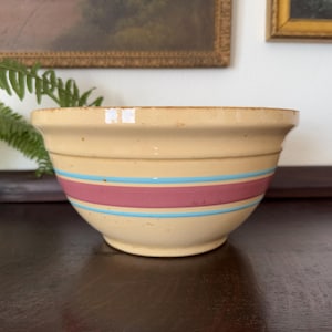 Vintage Yellow Ware Oven Ware #10 Stoneware Bowl Vintage 10&quot; Striped Yellow Ware Bowl Vintage American Wide Collar Bowl Vintage McCoy Bowl