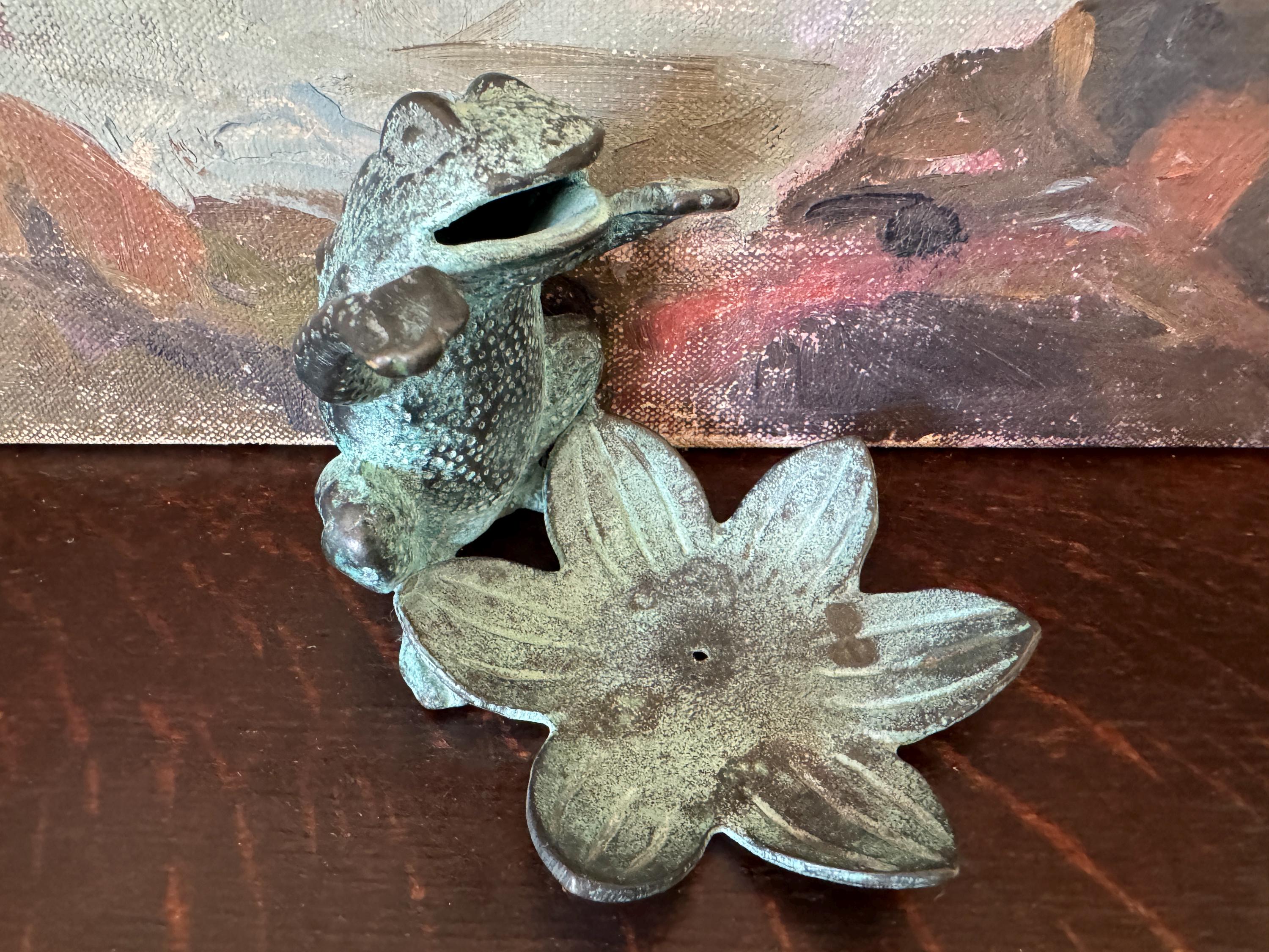 Vintage Verdigris Zen Frog Incense Holder Business Card Stand Soap