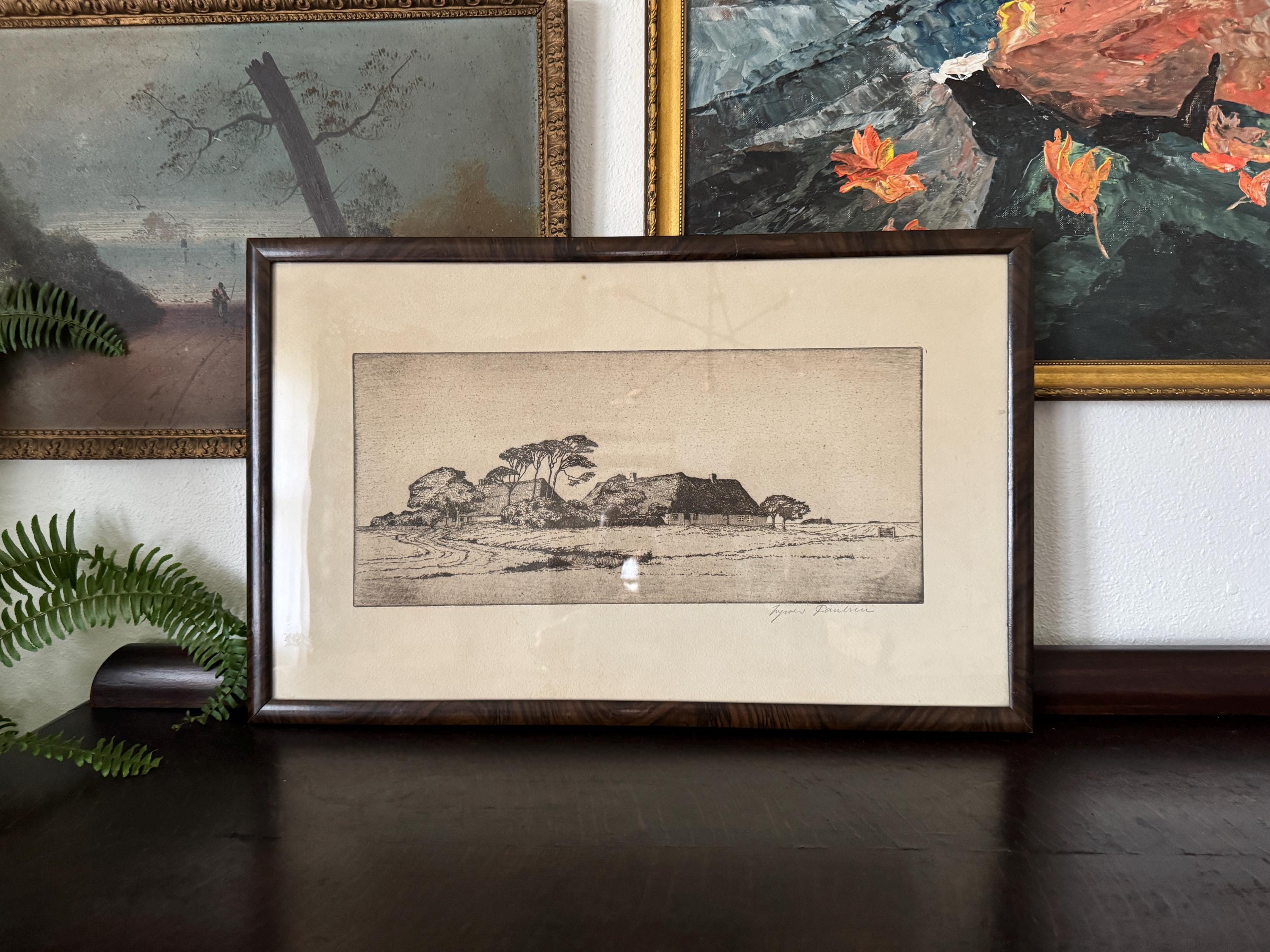 Antique Ingwer Paulsen "Frisian Homestead" Etching Antique Ginger Paulsen Etching Antique North German Landscape Antique Frisian Farmstead