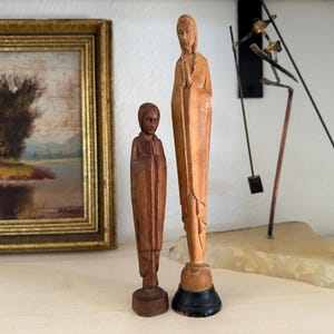 2 Vintage French Art Deco Madonna Sculptures Vintage Art Deco Madonna Sculptures Vintage Carved Wood Sculptures Vintage Virgin Mary