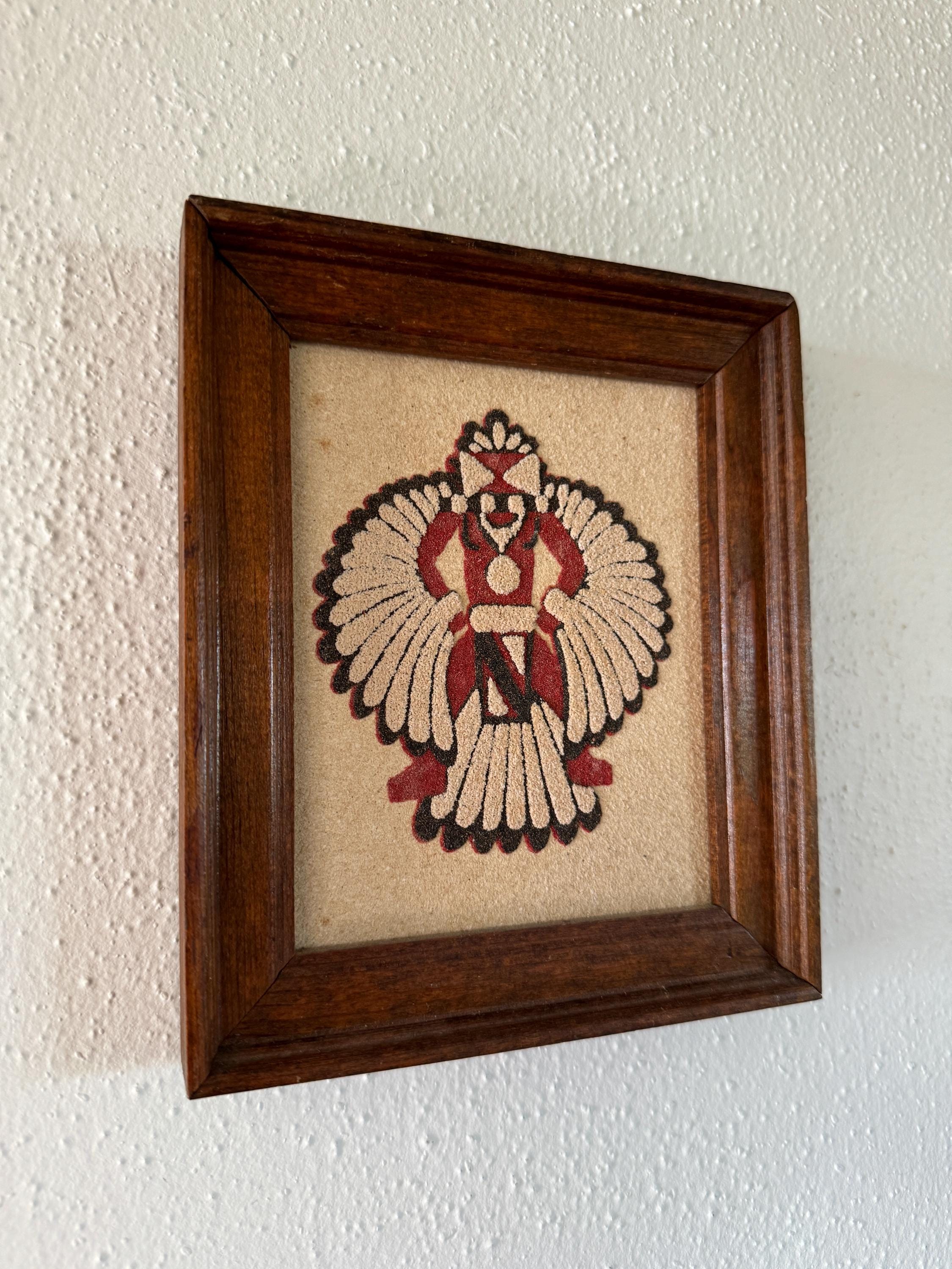 ZUNI WING KNIFE MAN サンドアート 額装 Vintage Zuni Wing Knife Man Sand Painting Framed - Etsy