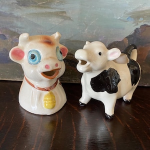 FINAL SALE - 2 Vintage Hand-Painted Cow Vases Vintage Blue Eyed Cow Vintage Cow Plant Pots Vintage Cow Bud Vases Vintage Dairy Cow