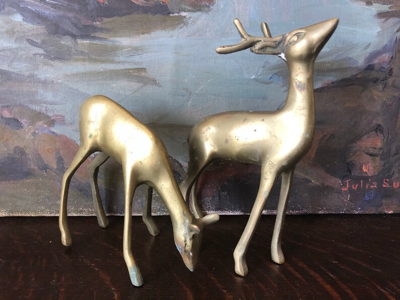 Vintage Mid Century Brass Deer Pair Vintage Solid Brass Deer Etsy