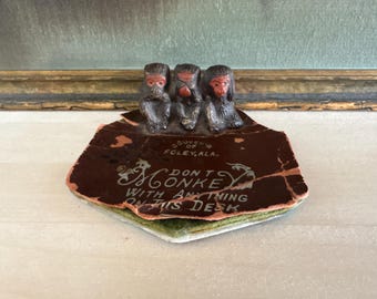 Vintage Speak No Evil, See No Evil, Hear No Evil Mini Monkey Ink Blotter