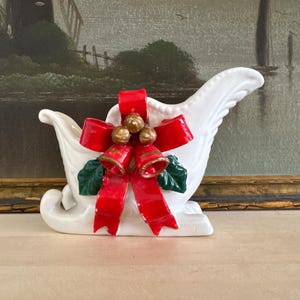 Vintage 1950s Sleigh Planter Vase Candy Dish Vintage Christmas Sleigh with Bow Vintage Christmas Decor Vintage Relco Christmas Planter Vase