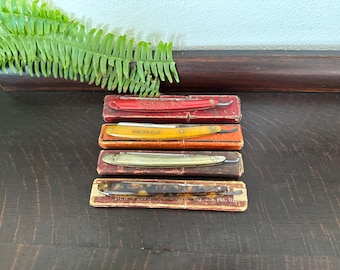 Antique/Vintage Straight Edge Razors with Coffins Set of 4