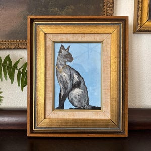 Siamese Cat Painting in Vintage Gold Gilt Wood Frame Vintage Framed Siamese Cat Wall Art Vintage Egyptian Cat Painting Vintage Cat Portrait