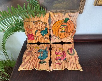 Vintage Nursery Rhyme Wooden Wall Plaque Set of 4