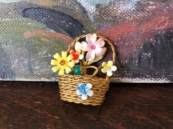 Vintage Austrian Flower Basket Brooch Vintage Aus… - image 1