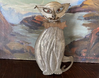 Vintage Mid Century Mixed Metal Folk Art Cat Sculpture Vintage Brutalist Cat Sculpture Vintage Folk Art Sculpture Vintage Metal Cat Art