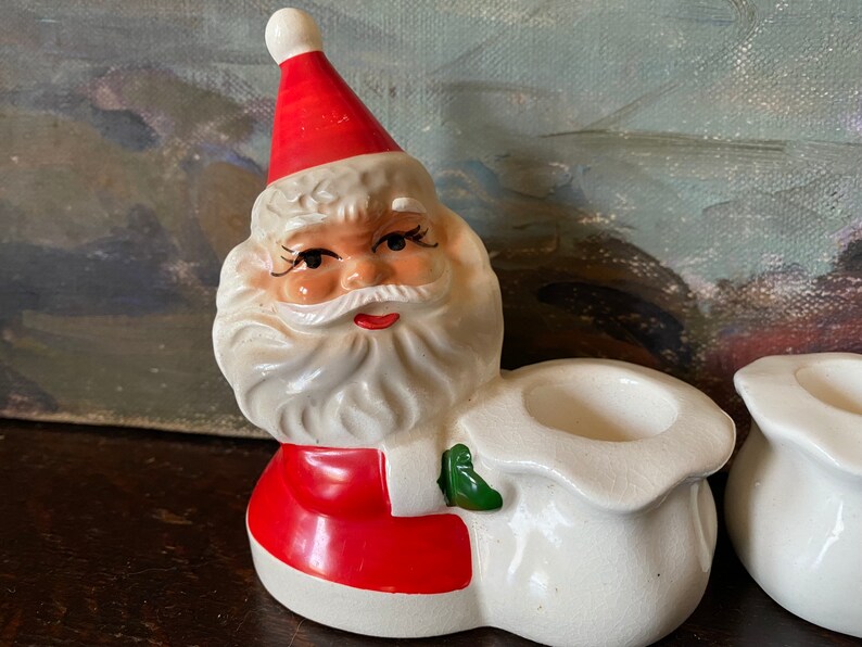 Vintage Mid Century Santa Candle Holders Vintage Frosted Etsy