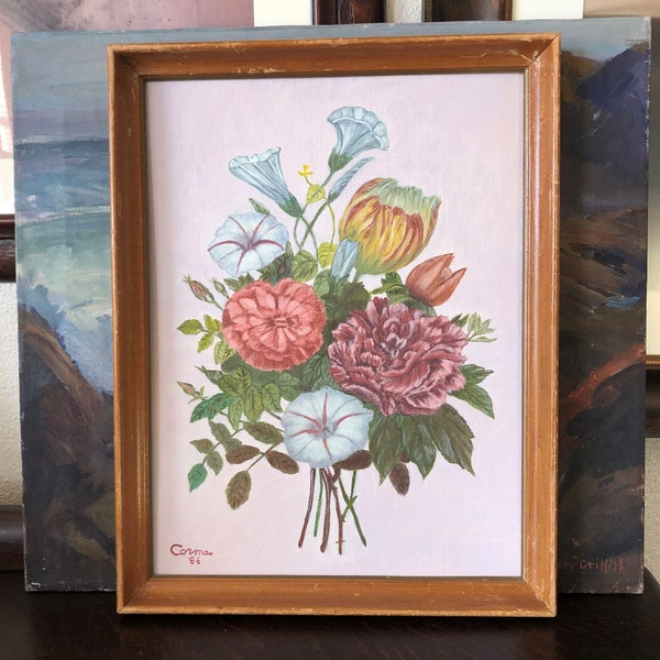 Vintage J.L. Provost Tulips, Morning Glories, Peonies & Roses Style Oil Painting Vintage Floral Painting Vintage Flowers Vintage Still Life