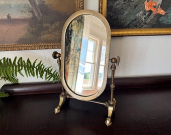 Vintage Brass Tilting Tabletop Shaving Vanity Dresser Top Mirror
