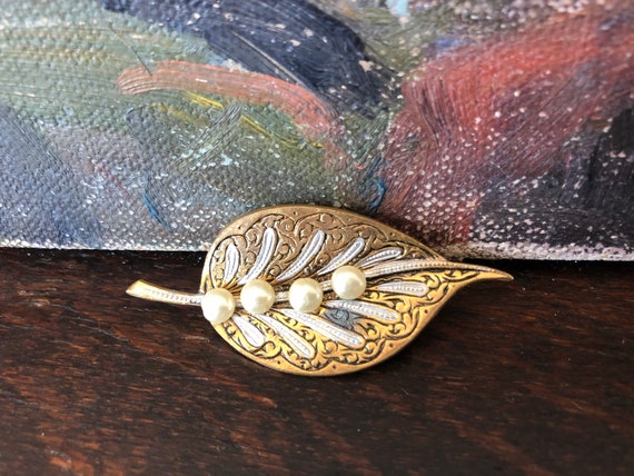 Vintage Damascene Leaf Brooch Vintage Spanish Dam… - image 7