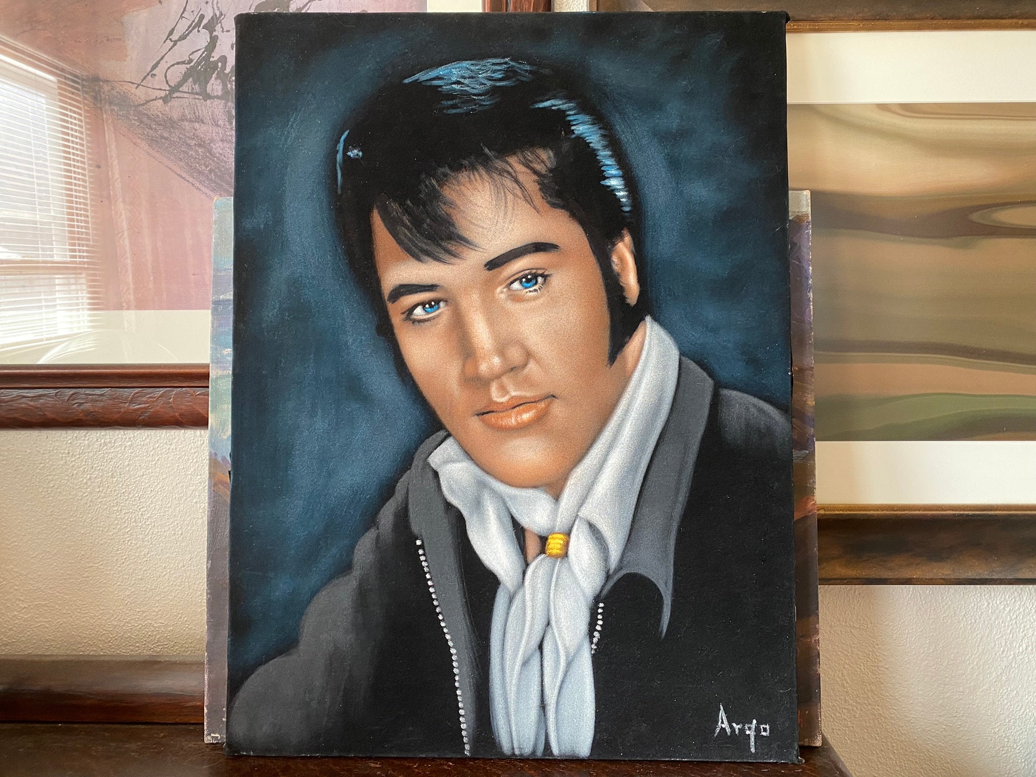 Vintage Large Elvis Portrait Velvet Painting Vintage Elvis