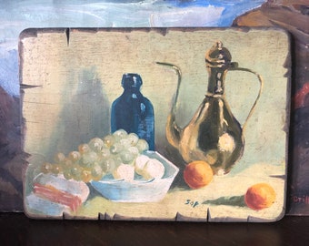 Vintage Still Life Oil Painting on Wood Vintage Still Life Painting Vintage Tablescape Painting Vintage Fruit Painting Vintage Fruit Decor