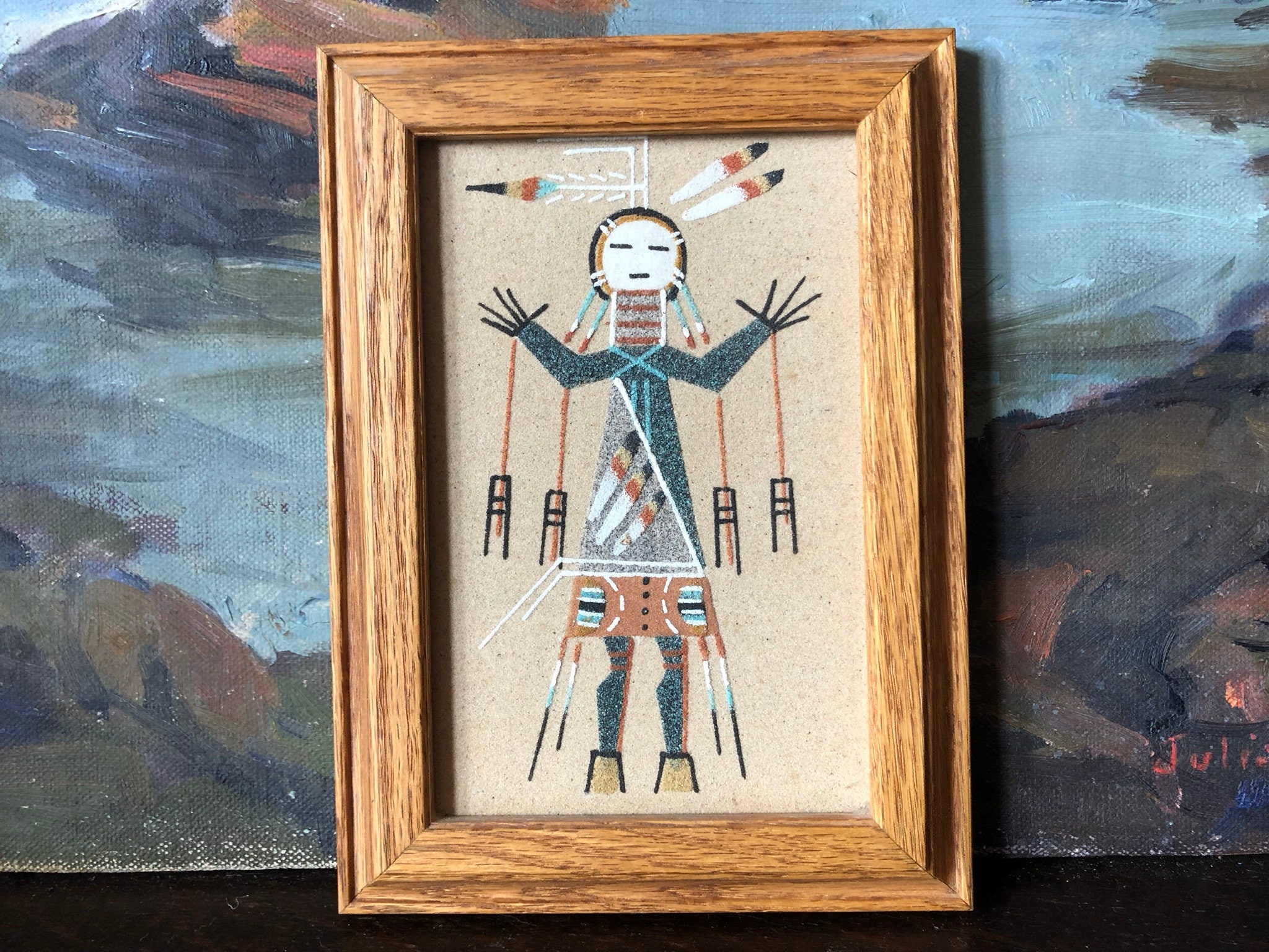Vintage Framed Rainbow Yei Navajo Sand Painting Vintage Native Etsy